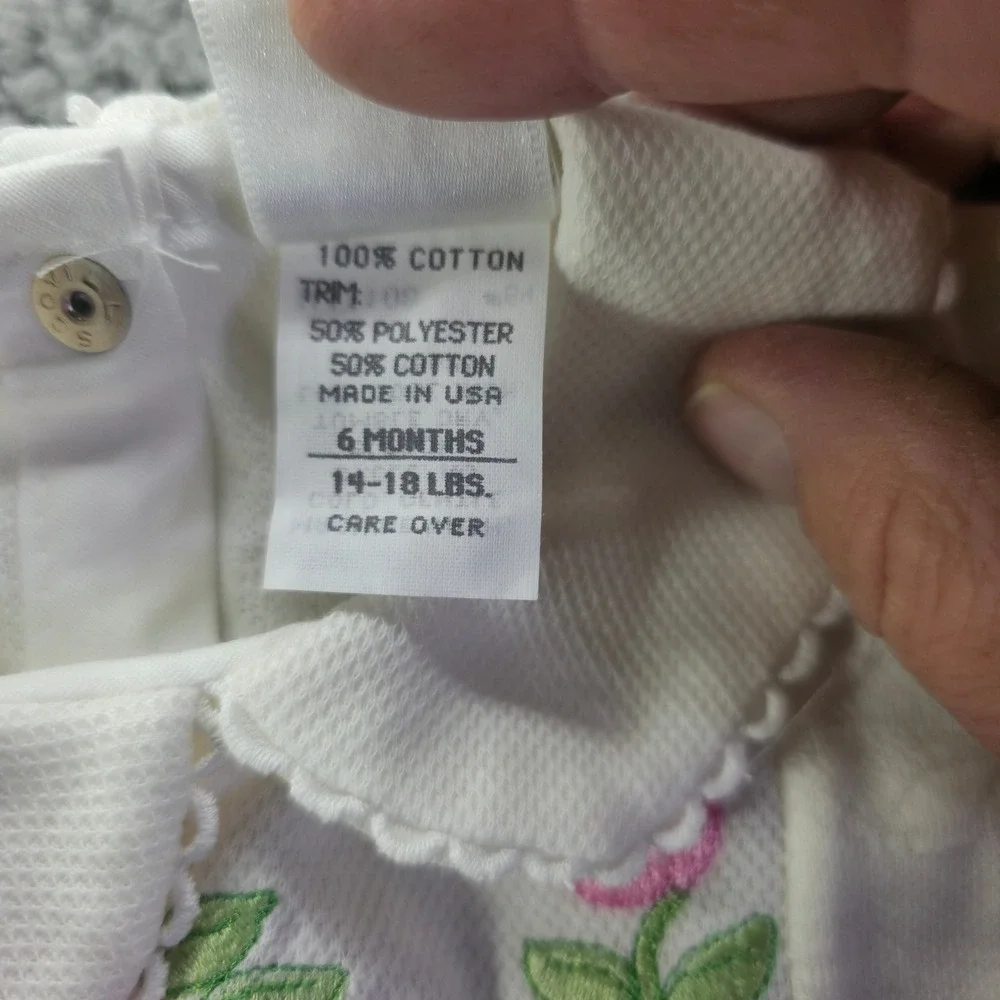 Baby Dior Vintage White Pink Floral Embroidered Romper Sleeper 6 Months 331-706